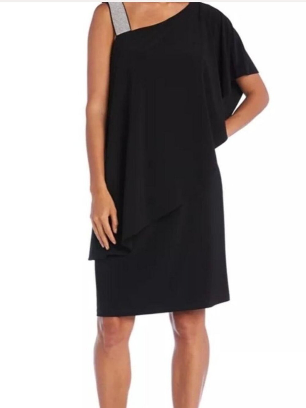 R&M Richards Black One Shoulder Rhinestone Cocktail Dress | Size 14